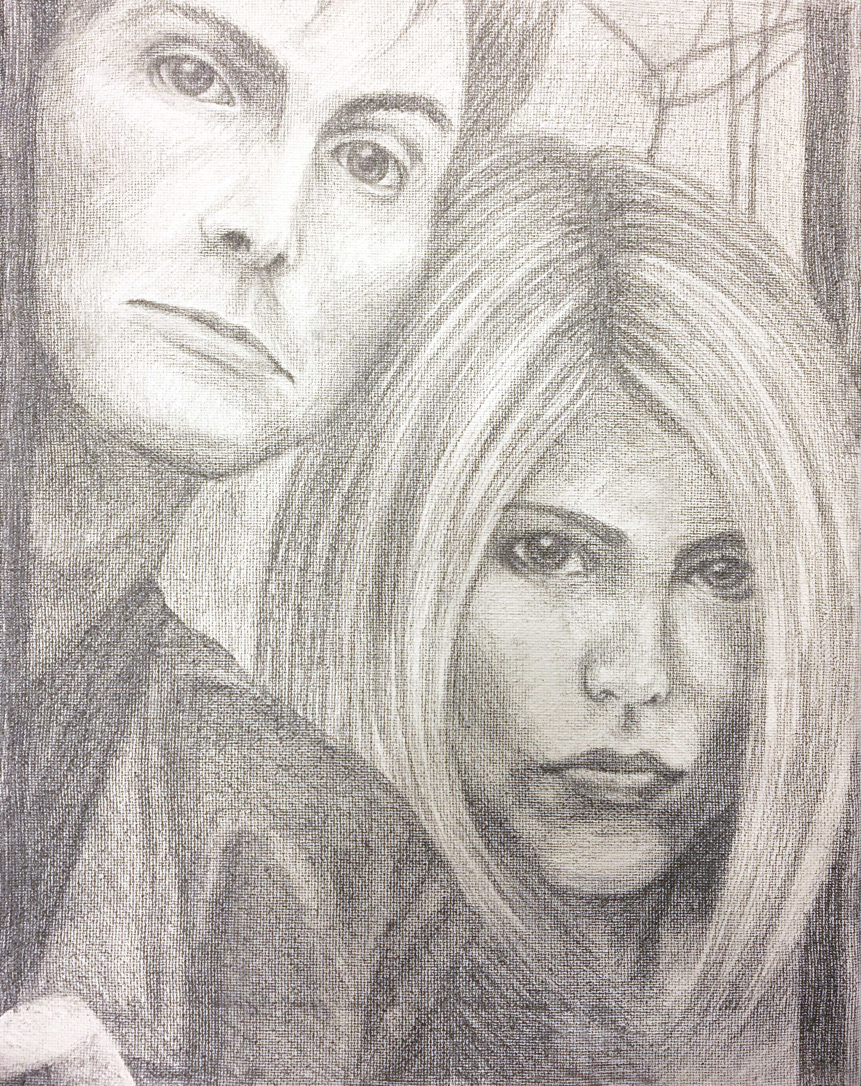 Close up portrait of Doctor Who as portrayed by David Tennant and Rose as portrayed by Billie Piper